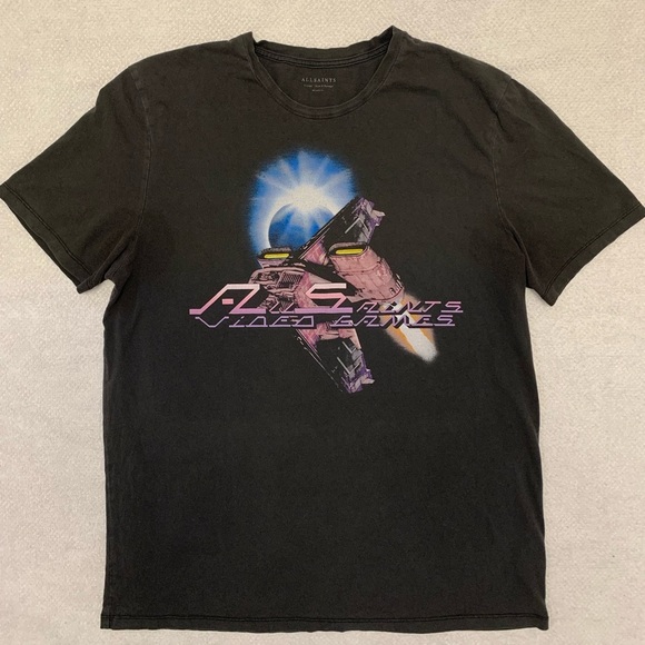 ALLSAINTS Men’s XL Arcade Video Games Crew Graphic T Shirt 100% Cotton - Picture 1 of 3